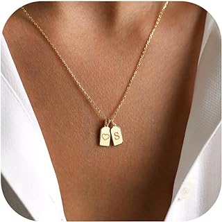 Turandoss Gold Initial Necklaces for Women, 14K Gold Plated Letter Pendant Necklace Dainty Heart Initial Necklace Personalized Initial Tag Pendant Necklace for Women Trendy Gold Jewelry Gift