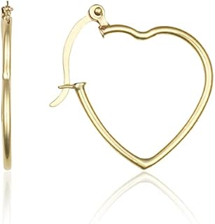 Solid 10k Gold Heart Hoop Earrings for Women | Lightweight Small Gold Hoop Earrings with Click Tops | 10k Gold Hoop Earrings for Women | 23mm Long Yellow Gold Heart Earrings by MAX + STONE