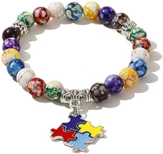 LPYO Autism Awareness Bracelet for Women Girls Colorful Charm Puzzle Piece Autism Autistic Bracelet Handmade Boho Friendship Beaded Adjustable Stretch Bracelets