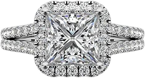 3.30 CT Princess Engagement Ring Wedding Eternity Band Vintage Solitaire Antique Halo-Setting Setting Silver Jewelry Anniversary Promise Vintage Ring Gift for Her