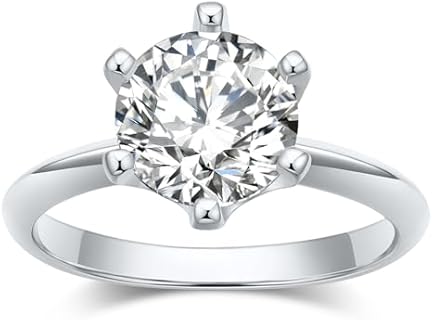 2CT Moissanite Engagement Rings for Women, 6 Prong Wedding Ring DF Color, 925 Sterling Silver with 18K White Gold Plated, Include Jewelry Box,with Certificate