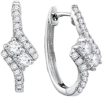 The Diamond Deal 14kt White Gold Womens Round Diamond 2-stone Hearts Together Bypass Hoop Earrings 1/2 Cttw
