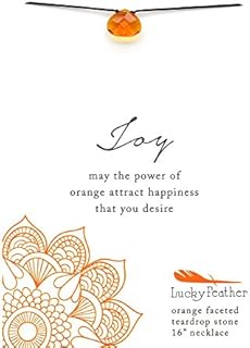 Lucky Feather Color Power Chakra Necklace - 7 Rainbow Teardrop Pendant Chakra Stones on 16” Cord - Ideal Yoga Gifts to Represent your Spiritual Being