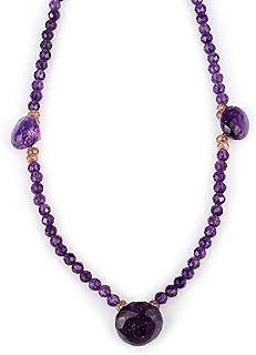 Handmade Necklace Birthstone Amethyst And Andalusite Garnet Gemstone Healing Choker With 925 Silver Yellow Gold Plating (45cm)