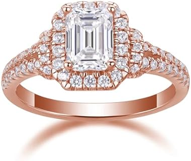 Emerald Cut Halo Moissanite Engagement Ring in Solid Rose Gold - 2 CT D Color VVS1 - Customizable Size - Perfect for Weddings, Anniversaries, and Special Occasions