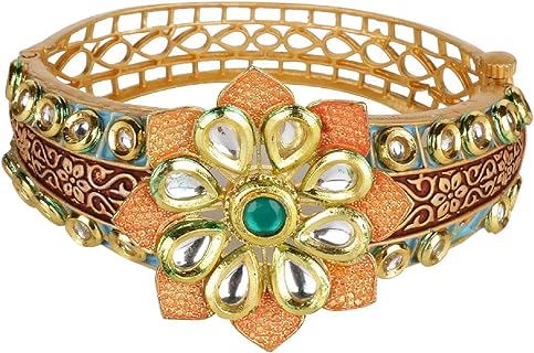 Efulgenz Women's Bangle Bracelets Fashion Jewelry Indian Bollywood Faux Pearl Kundan Rhinestone Peacock Hinge Open able Cuff Bracelet Bangle (Medium Hand Size)