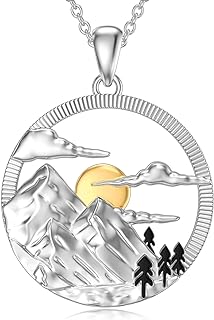 925 Sterling Silver Mountain Range/Ocean Wave Palm Pendant Necklace Nature Jewelry Gift for Hikers,Campers,Climbers,Nature Lovers and Ocean Lovers