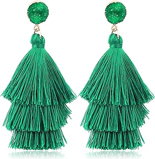 Clip-On Bohemian Tassel Drop Earrings in Stainless Steel with Cubic Zirconia for Women - Colorful, Non-Piercing, and Lightweight