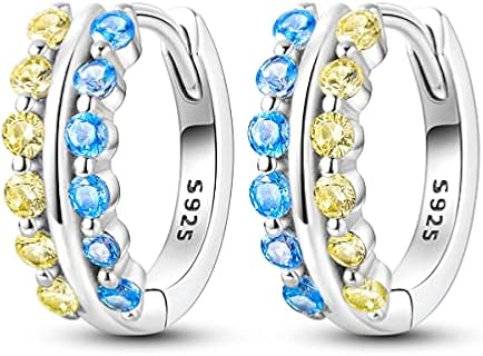Hapour Sterling Silver Hoop Earrings for Women, Small Huggie Hypoallergenic Earrings for Girls Ladies, Sapphire Huggies Sterling Silver Multi Gemstone Earrings for Sensitive Ears
