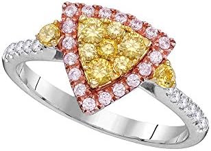Dazzlingrock Collection 0.86 Carat (ctw) Round White, Canary Pink and Yellow Diamond Fashion Engagement Ring, 14K White Gold, Size 7