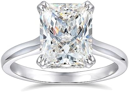 Sterling Silver Clasp 4ct Radiant Cut Moissanite Engagement Ring for Women, Radiant Design