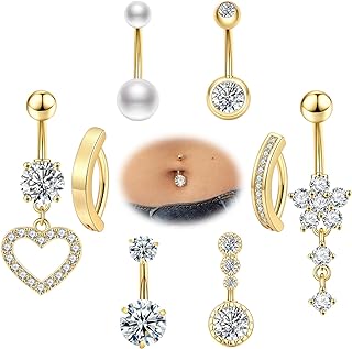 CASDAN Belly Button Rings Set - 8Pcs Surgical Stainless Steel - CZ and Heart/Flower Designs - Ideal Women's Summer Body Jewelry