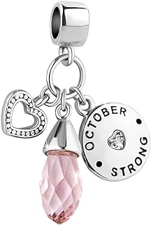 MiiFort Women Monthly Birthstones Love Heart Dangle Charm Compatible with Pandora Bracelets Necklaces Pendants Birthday Daughter Family Sister