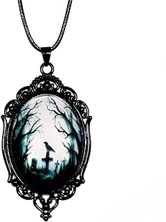 Vintage Gothic Raven Glass Pendant Necklace, Crow Cross Leather Rope Chain Necklace Choker Goth Accessories Jewelry for Women Men