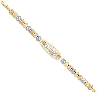 Timeless 14k Gold ID Bracelet for Women - Quinceanera Sweet 15 Years Design - With Easy-to-Use Clasp and Sturdy Chain - USA Origin