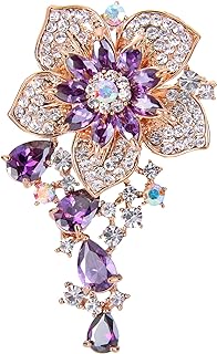 EVER FAITH CZ Austrian Crystal Blooming Orchid Flower Tear Drop Pendant Brooch Pin Gold-Tone