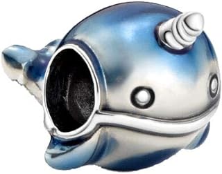 Bellestory Shimmering Narwhal Charm Sterling Silver Blue Enamel Whale Bead fit European Bracelet