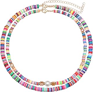 Heishi Surfer Choker Lightweight Rainbow African Vinyl Disc Beads Pearl Layered Necklace Boho Summer Beach Surf Jewelry For Women Girls