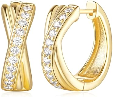Gold Hoop Earrings 19MM14K Gold Earrings for Women Thick Small Diamond Hoop Earrings X-shaped Gold Huggie Earrings Gold Hoop Earrings for Women