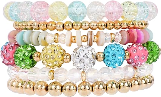 Smiley Face Beaded Bracelet Set with Colorful Glass Bead Chain for Women and Girls in Bohemian Multicolor Design