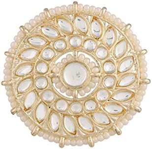 Adjustable Clasp, Pakistani Wedding Ring, Chain Type: Kundan & Pearl Studded Design for Women, 18k Gold Plated Alloy Metal Shape, Bollywood Style