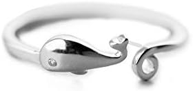 Sterling Silver Adjustable Whale Tail Ring with Cubic Zirconia for Women and Teen Girls - Whimsical Design