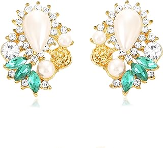 Moiegouct Rhinestone Pearl Drop Earrings Sparkly Faux Pearl Statement Earring Studs for Women Wedding Prom