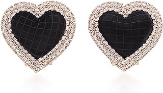 14K Gold Plated Black Heart Stud Earrings with French Clip and Cubic Zirconia for Women - Elegant Heart-Shaped Jewelry