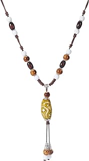 Chunky Choker Necklace for Women,Costume Jewelry Hippie Ethnic Beaded Ceramic Necklace for Women,Trendy Pendant Y-shaped Necklace for Jewelry Gifts