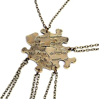 5 Pcs Vintage Best Friends Necklace Antique Brass Puzzle Pendant Set for Friends BFF Friendship Necklace