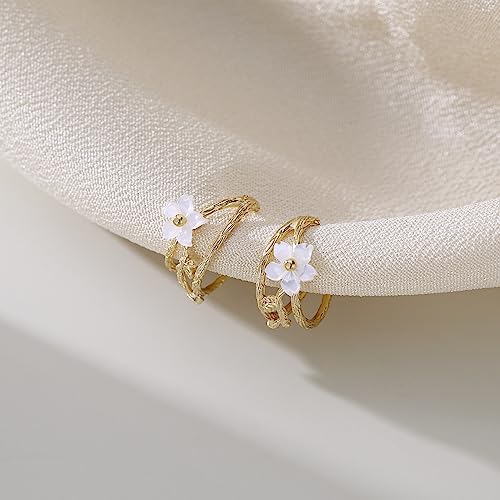 Solid 925 Sterling Silver Flower Cuff Clip-On Earrings Cartilage Wraps for Women Girls Helix Ear Cuffs No Piercing