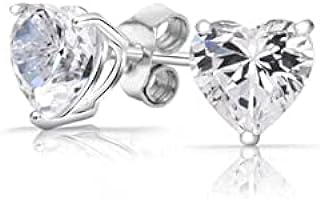 Wolf Heart Design Moissanite Diamond Stud Earrings with Push Backs in 14K Gold over Sterling Silver for Women