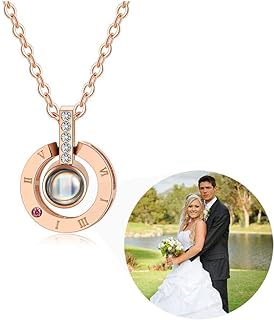 Personalized Picture Projection Necklace for Women - Custom Photo Cute Round Pendant with Rhinestone - Customized Portrait Jewelry - Birthday Anniversary Memorial Gifts for Her