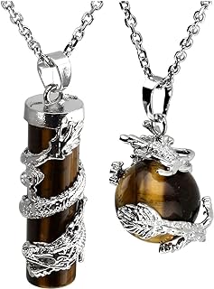 Lobster-Clasp Dragon-Ball and Cylinder Pendant Necklace - Copper Chain - Ideal for Men and Women - Healing Crystal Jewelry Set by Jovivi