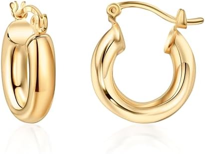 Barzel 18K Gold Plated 4MM Solid Hoop Earrings For Women, Varying sizes 10-60mm, High Polish Finish, Tarnish Free. Made In Brazil