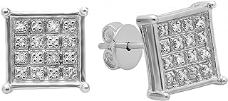 Dazzlingrock Collection 0.10 Carat (ctw) Round White Diamond Square Shaped Unisex Stud Earringsin 925 Sterling Silver in Push Back