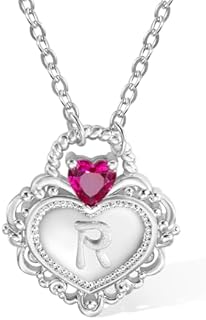 Customized Princess Crown Initial & Birthstone Necklace: Sterling Silver Pendant with Zircon Heart Gem on Adjustable Chain - Perfect Gift for Her