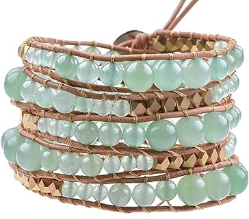 Natural Stone Wrap Bracelet For Women/Men | Adjustable Multilayer Genuine Leather Boho Handmade Beaded Bracelet