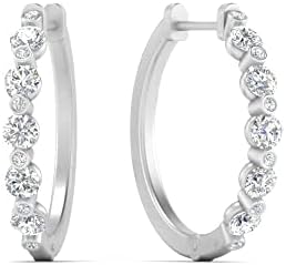 14K White Gold, Lab Grown Diamond Floating Bezel Hoop Earrings for Women, Round-Cut, Hinged-with-notch-post Clasp