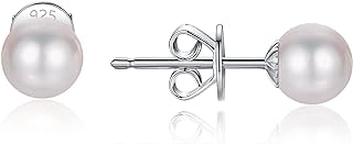 Pearl Stud Earrings for Women 925 Sterling Silver Sensitive Genuine 5mm White Real Round Freshwater Cultured Pearls Everyday Earrings Studs Ladies