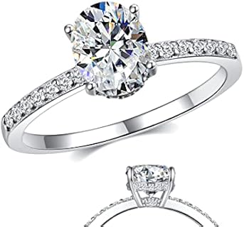 2CT Oval Cut Moissanite Engagement Ring for Women, Brilliant D Color VVS1 Clarity Lab Grown Diamond Ring 18K White Gold Vermeil 925 Sterling Silver Moissanite Engagement Wedding Promise Ring Size 4-11