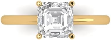 1.4ct Asscher Cut Lab White Sapphire Wedding Ring in 14k Yellow Gold for Women, Asscher Shaped Classic Design - Clara Pucci