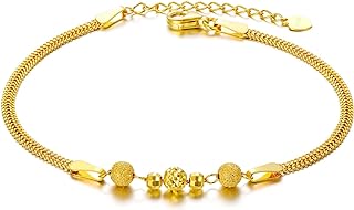 Ultra-Elegant 18k Yellow Gold Link Chain Anklet with Secure Lobster Claw Clasp, Specially Designed for Women, Features Delicate Gold Beads