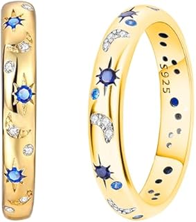 1PCS Sparkling Sun and Moon Promise Ring in 925 Sterling Silver with 14-k Gold/Silver Plating, Perfect Gift for Women and Girls, Celebration/Everyday - Hypoallergenic, Stackable Design - Size 6-9