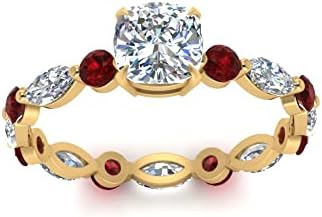 Choose Your Gemstone Marquise And Round Eternity Engagement Ring yellow gold plated Cushion Shape Side Stone Engagement Rings Lightweight Office Wear Everyday Gift Jewelry US Size 4 to 12