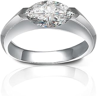 2 Carat Half Bezel Marquise Cut Moissanite Engagement Ring in 18K White Gold Plated 925 Sterling Silver for Women, Lab-Created VVS1 Simulated Diamond Design