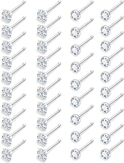 Vsnnsns 18G 20G 22G Nose Rings for Women 316L Surgical Stainless Steel L Shaped Nose Studs Screw Bone Nose Rings Piercings Nostril Piercing Diamond CZ 1.5mm 2mm 2.5mm 3mm 3.5mm 4mm Silver 40pcs