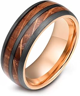 Tungsten Carbide Ring Wedding Band, Opal/Meteorite/Wood/Antler/Turquoise/Abalone Shell/Arrow Inlay,Engagement Ring Men's Women's Ring Comfort Fit 8mm 6mm Rose Gold/Black/Silver