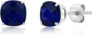 Amazon Collection 925 Sterling Silver Cushion Cut Birthstone Stud Earrings for Women