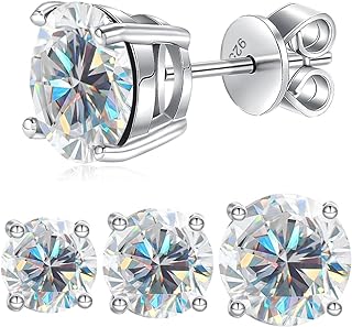 Moissanite Stud Earrings 1-4ct S925 Sterling Silver Earrings Moissanite Earrings Hypoallergenic Lab Created Diamond D Color Jewelry Gifts for Women Men Valentine's Day